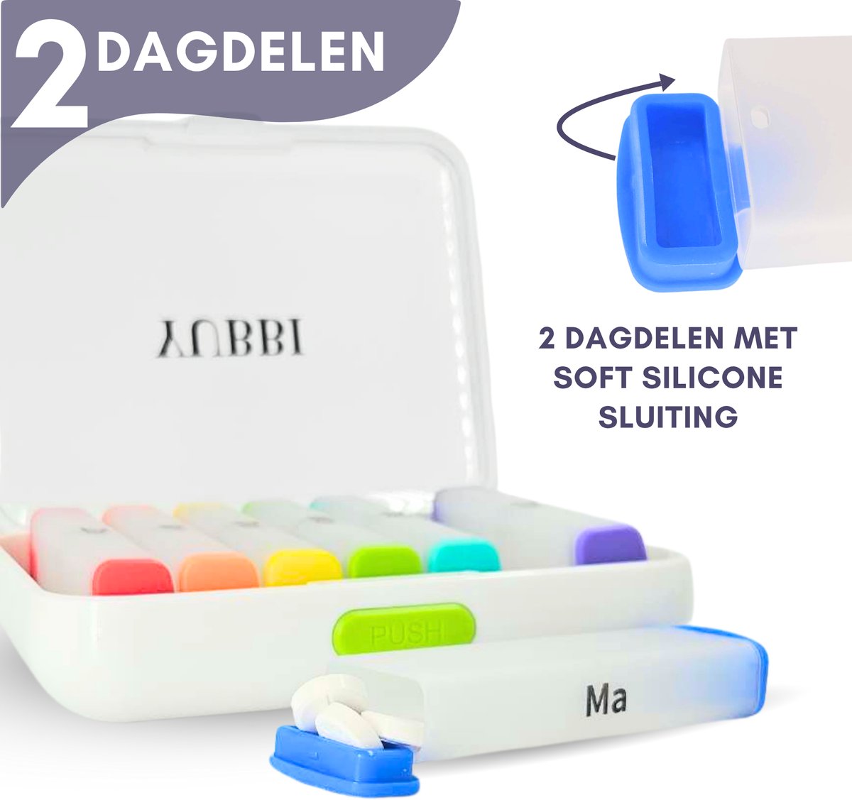 Pillendoos 7 Dagen 2 Dagdelen Wit