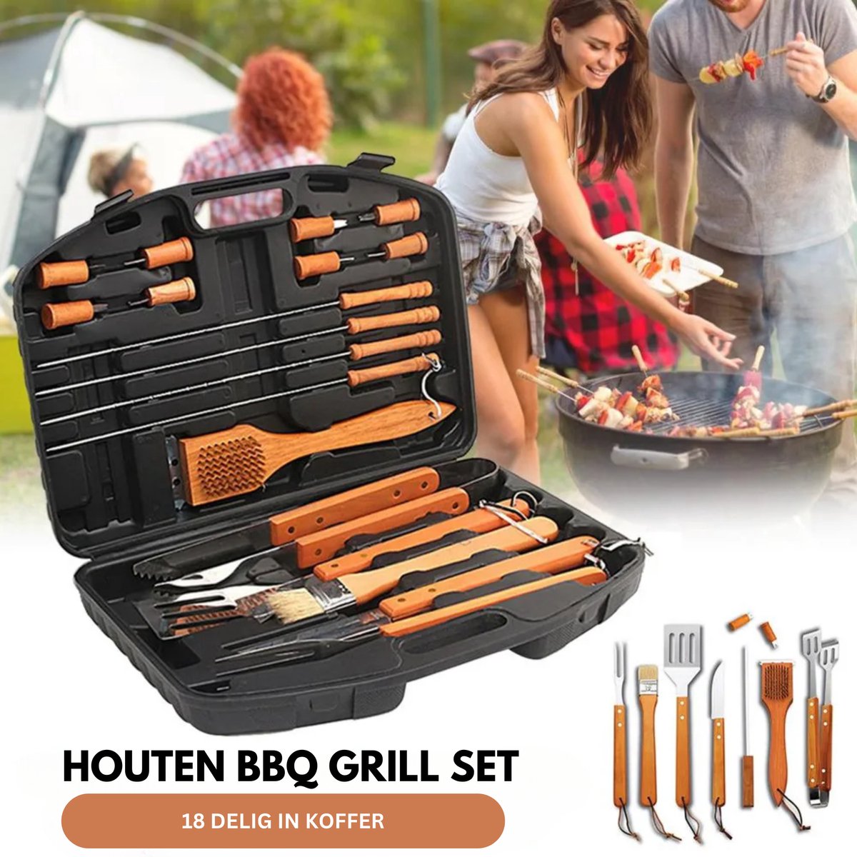 Barbeque Kookgerei Hout Set