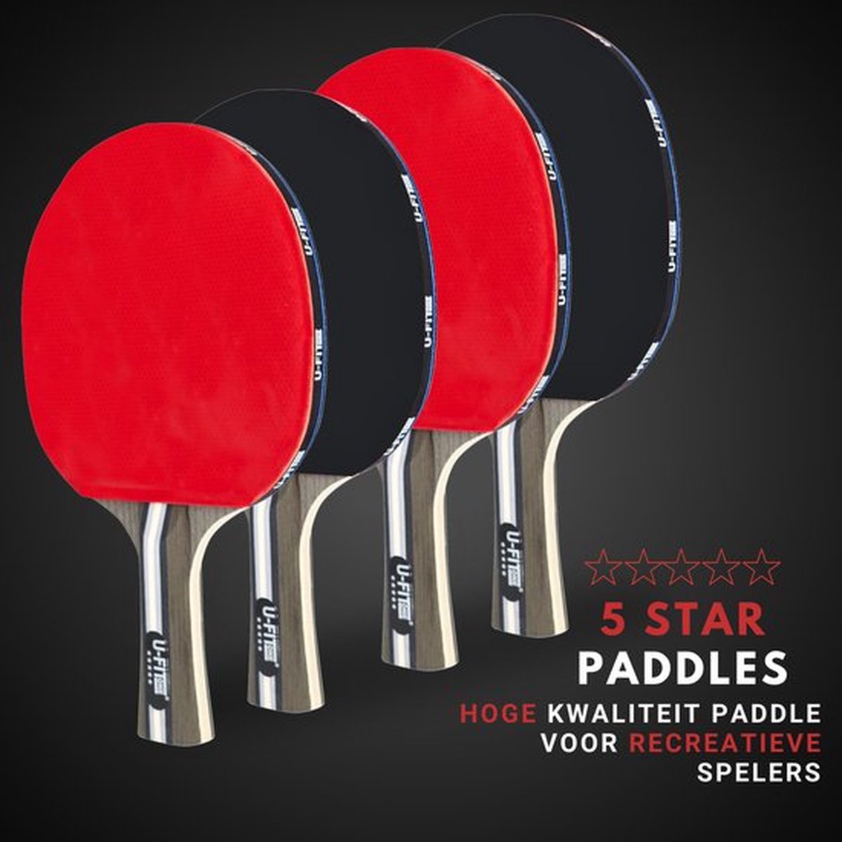 Premium Tafeltennis Set 4 Stuks 5 Star + 30ballen