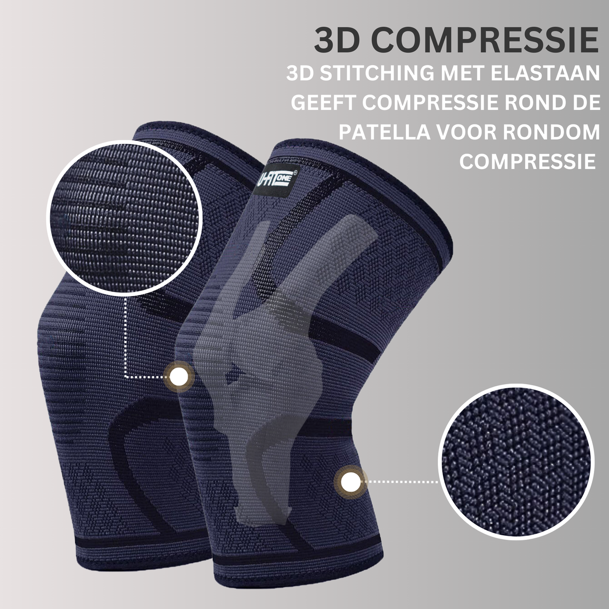3D Compressie Kniebrace Navy 1 Paar