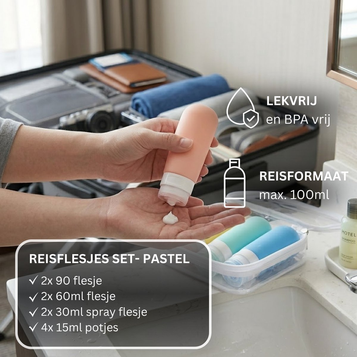 Luxe Siliconen Reisflesjes Set Pastel