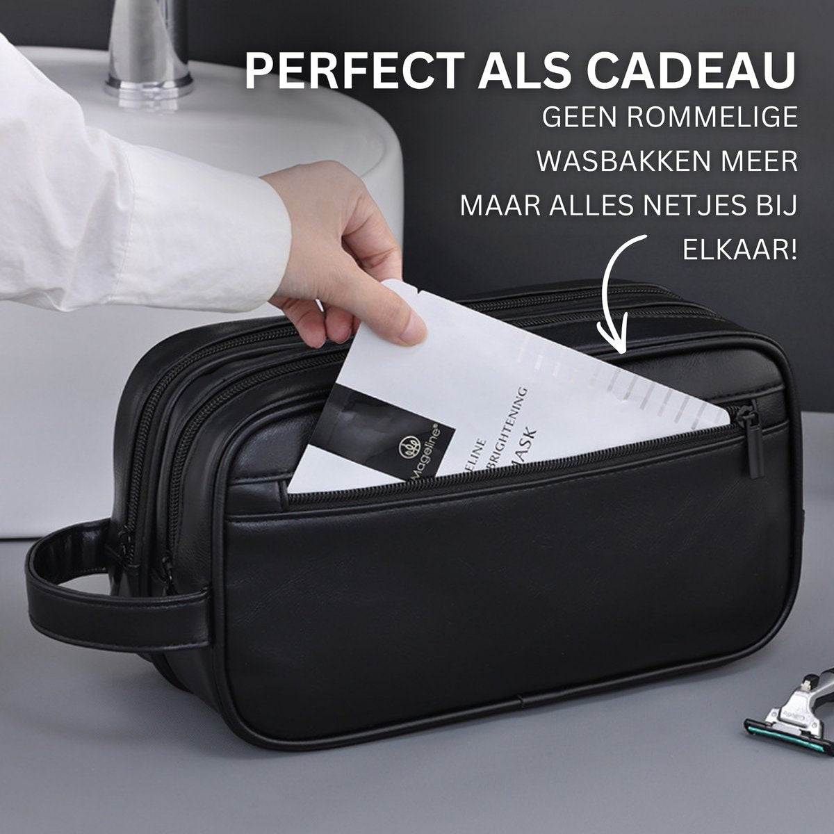 Kunstleren Toilettas Zwart