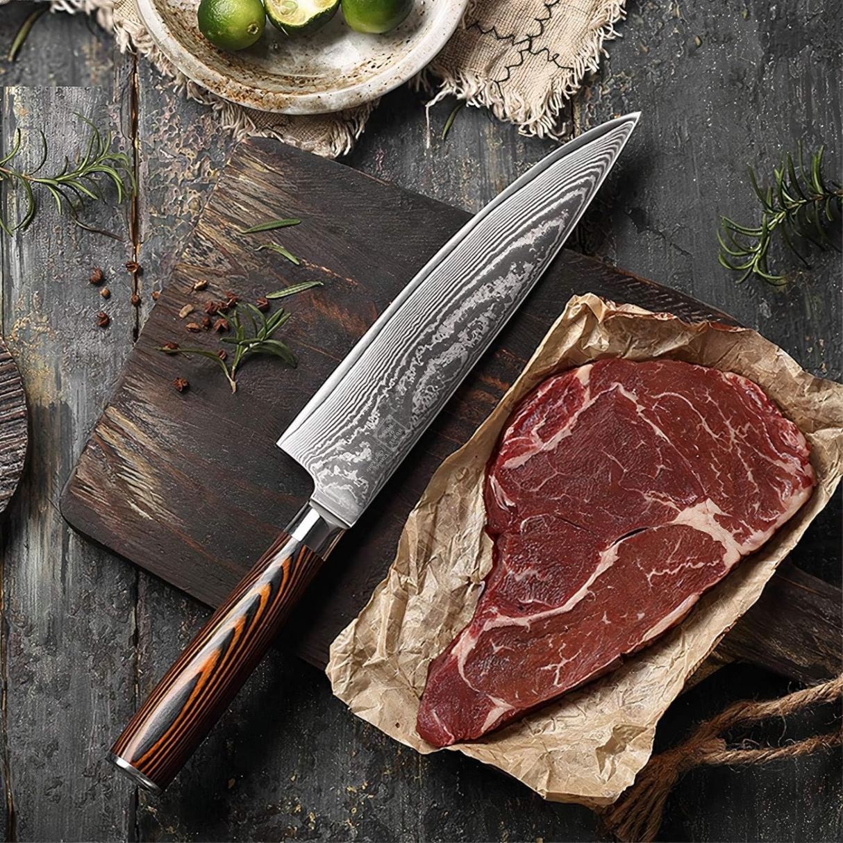 Chef Knife 10Cr15CoMov Hout Damascus