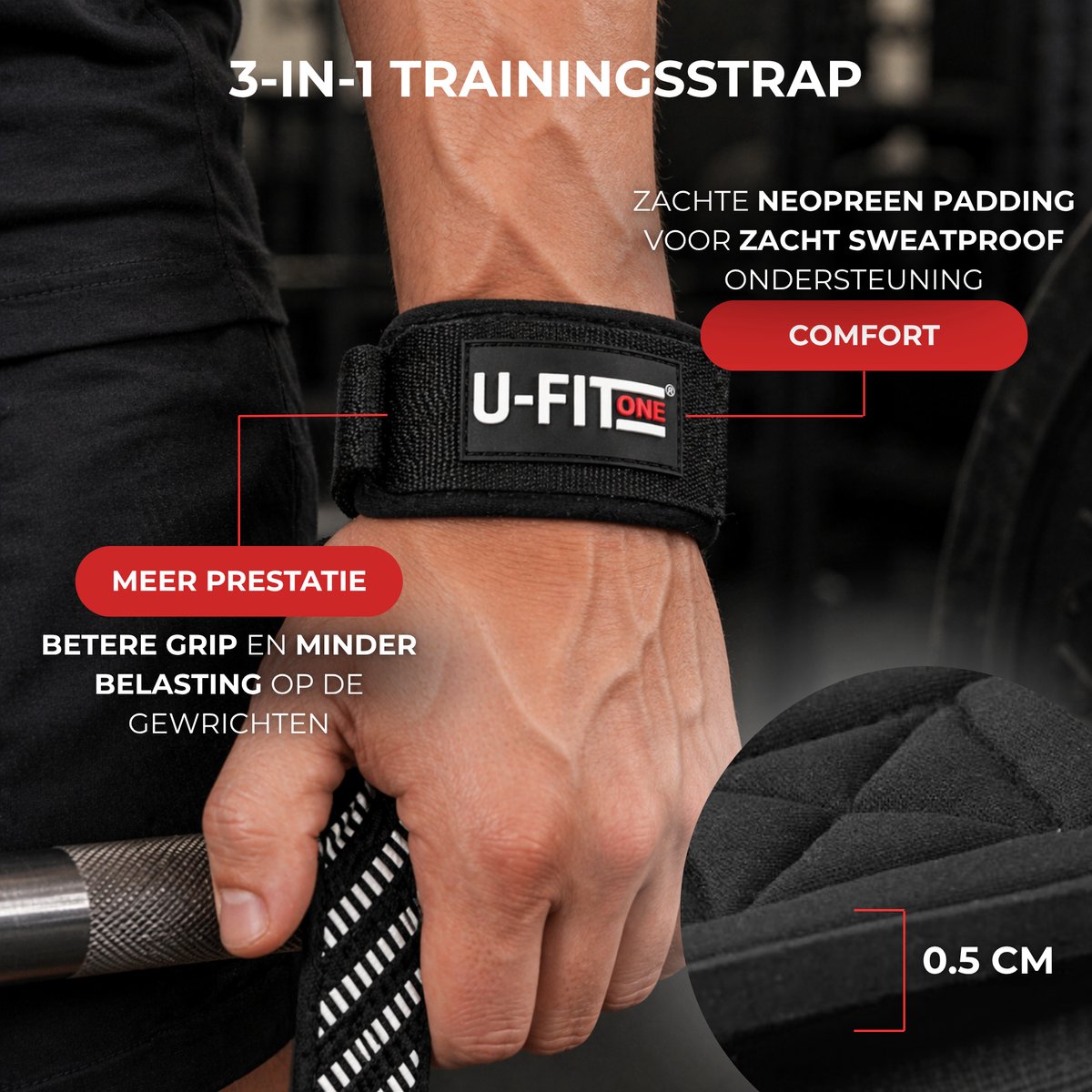 3 in 1 Lifting Straps Zwart