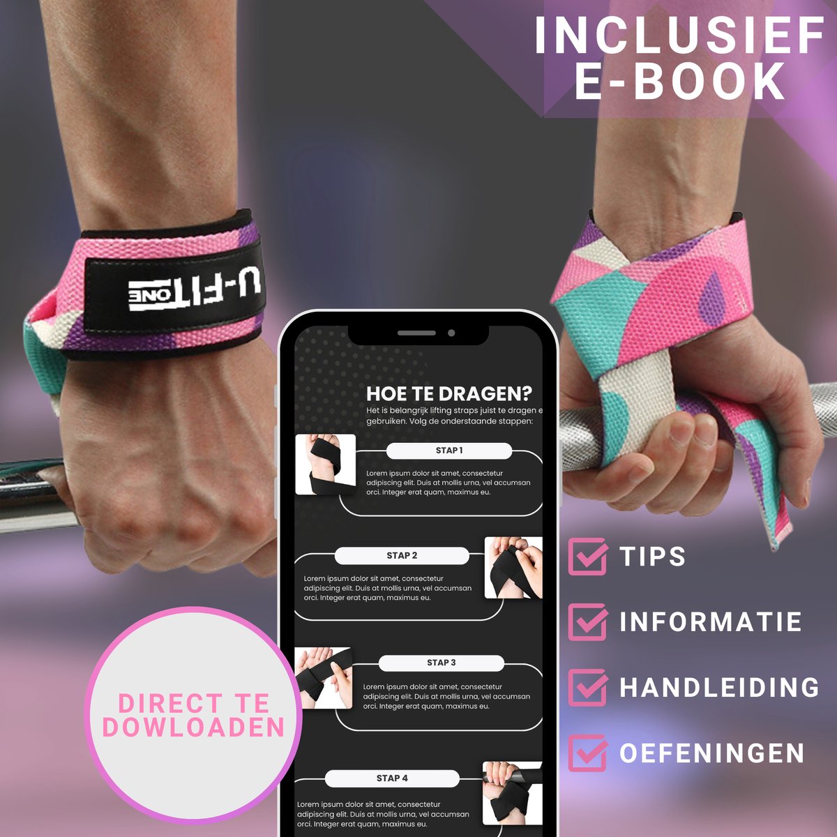 Lifting Straps Anti-Slip Camouflage Paars