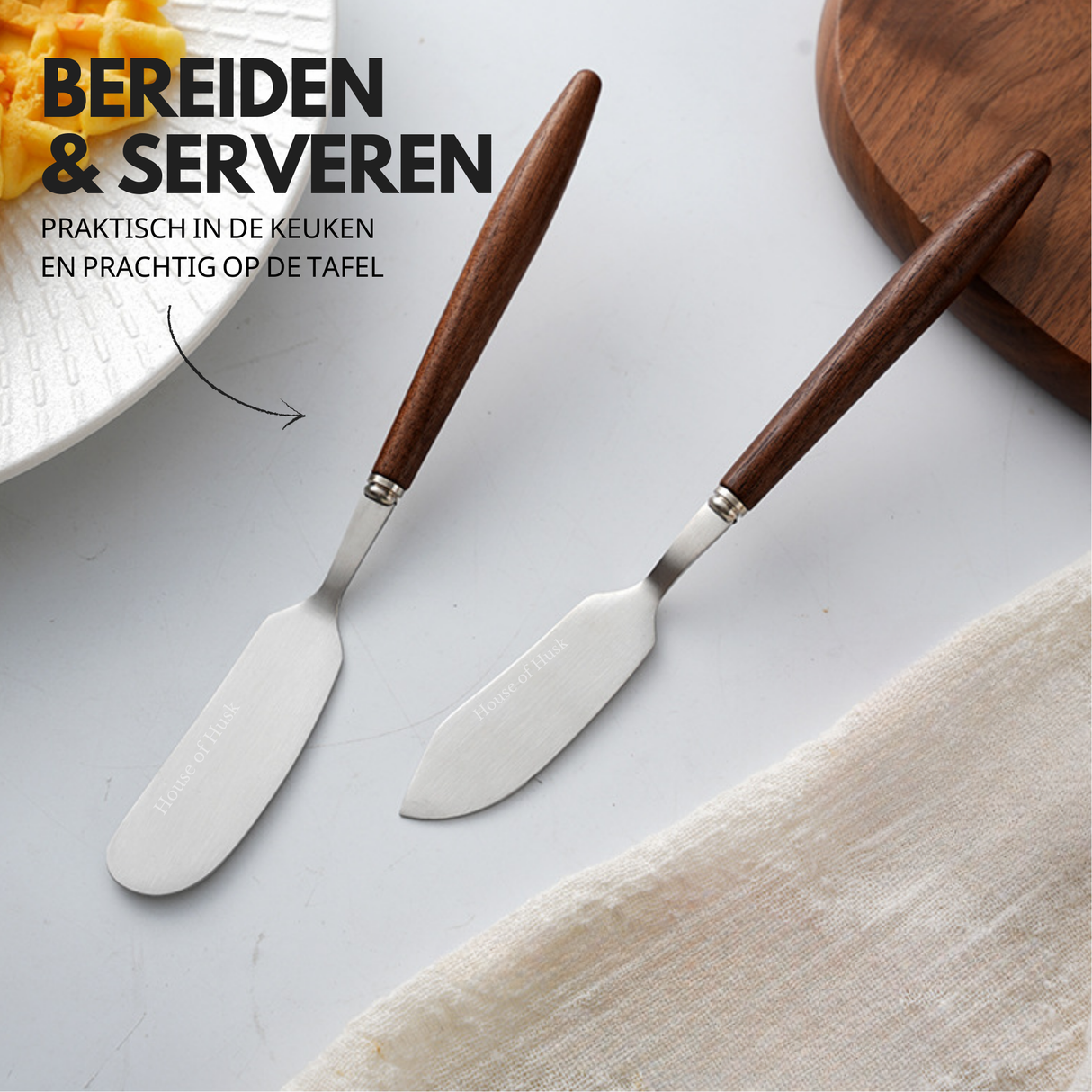 Smeermessen met Walnoot Handvat 6 Stuks