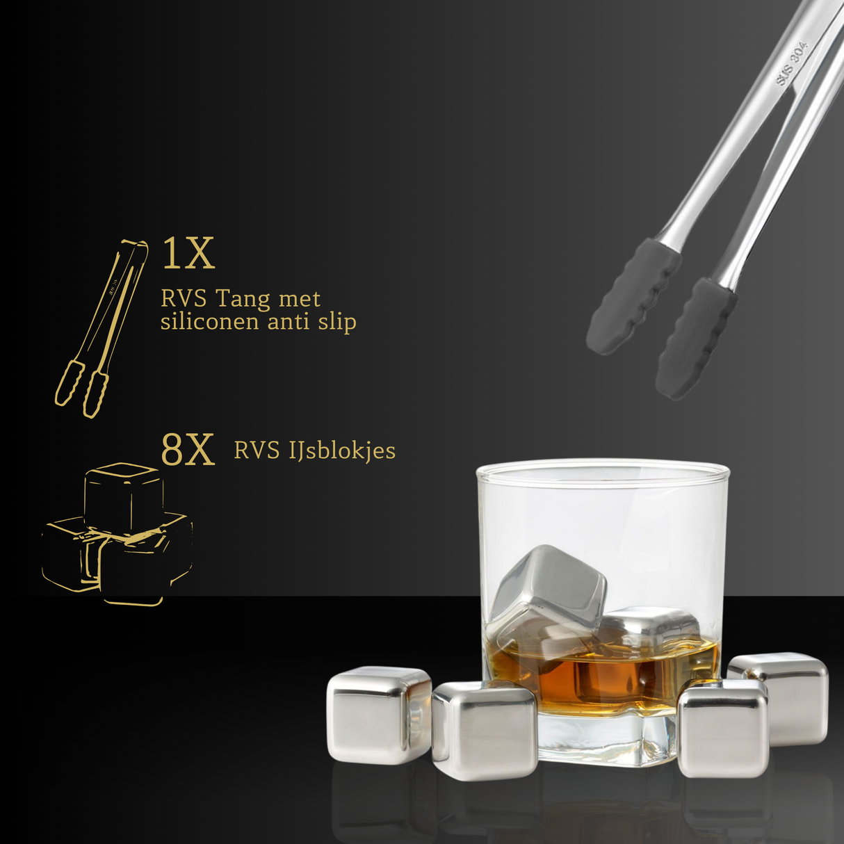 Stalen Whiskey Stenen 8 Stuks