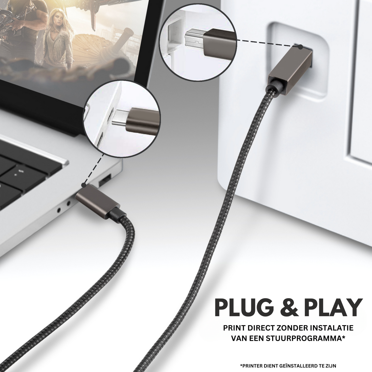 Printerkabel USB C naar USB B 2 Meter