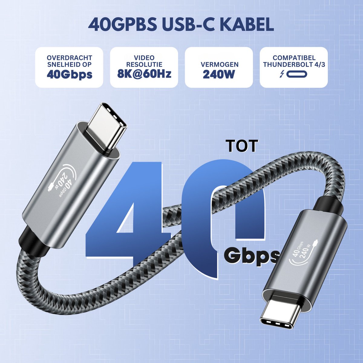 Power Charge USB-C Oplaadkabels 2 Stuks