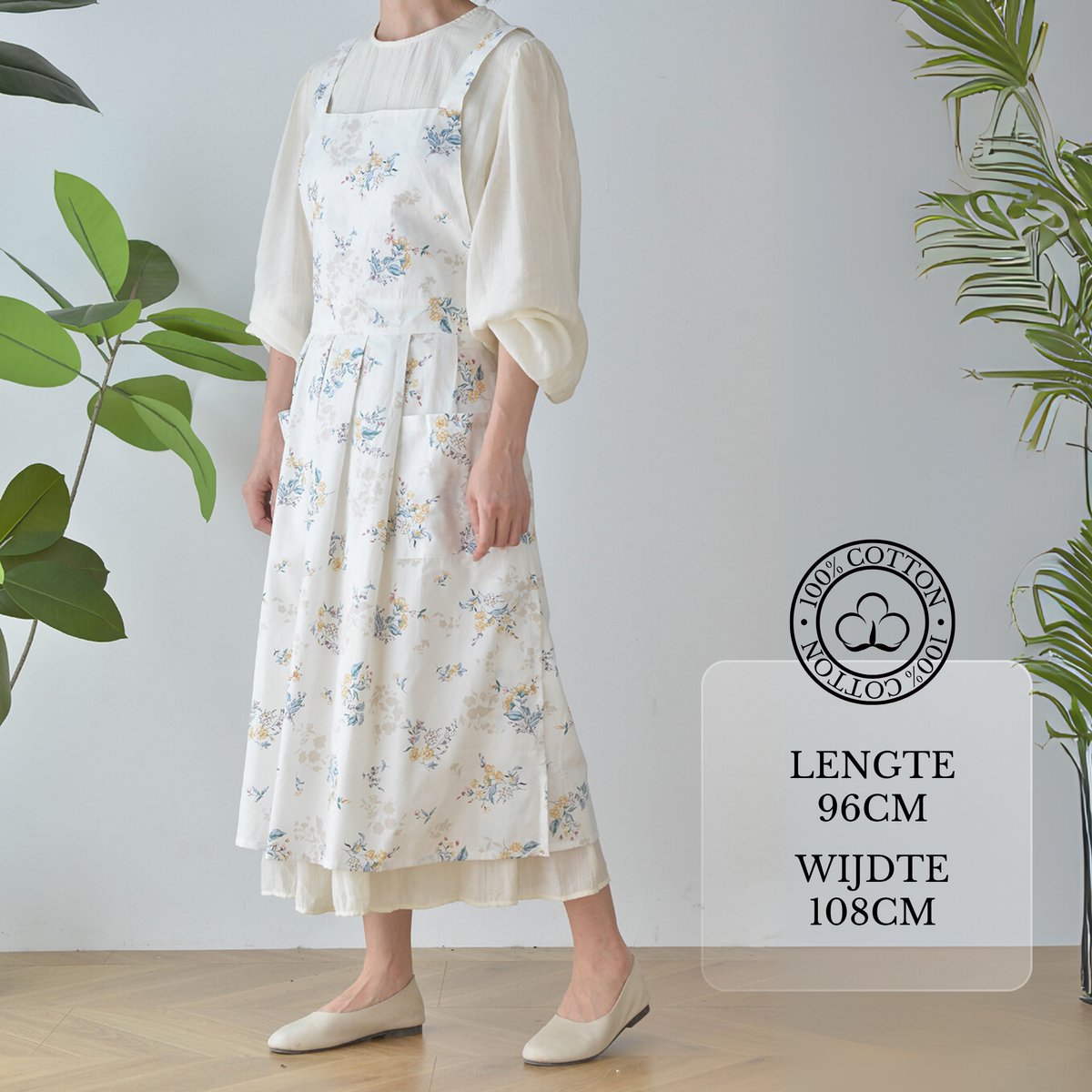 Keukenschort Wit Gebloemd