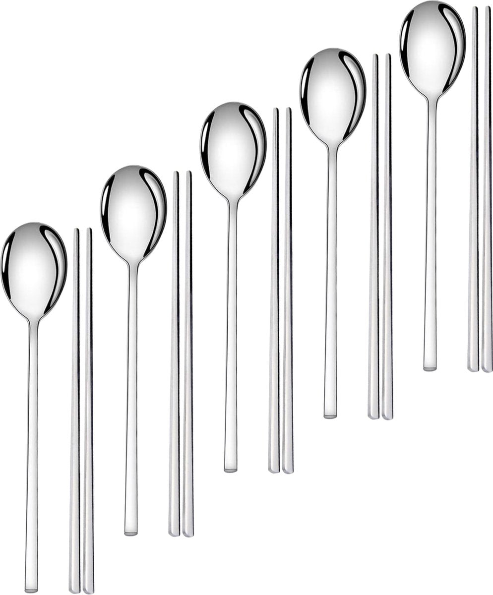 Originele Koreaanse Eetstokjes en Soeplepel Set 5 Paar Zilver