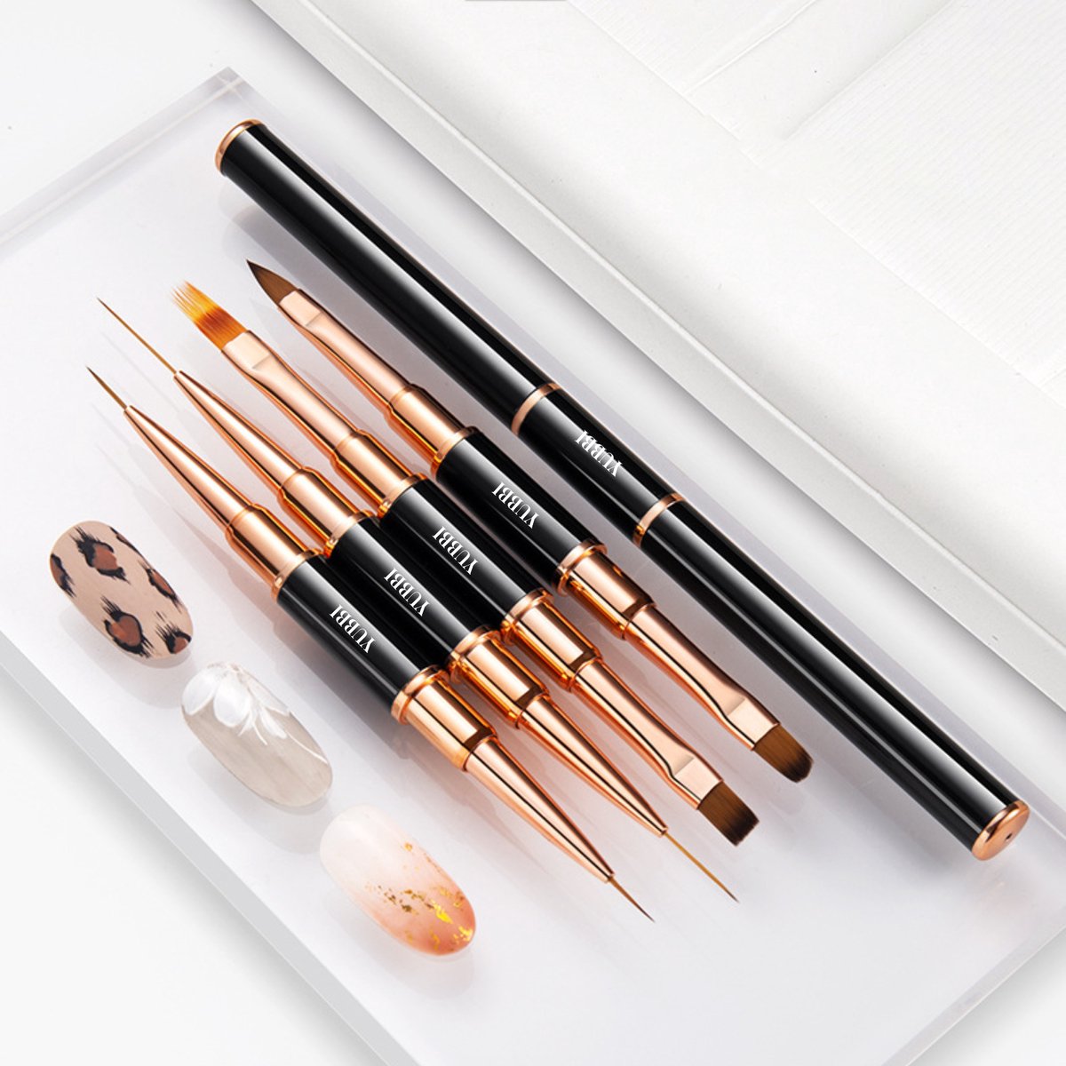 5-delige Dubbelzijdige Nail Art Penselen Zwart