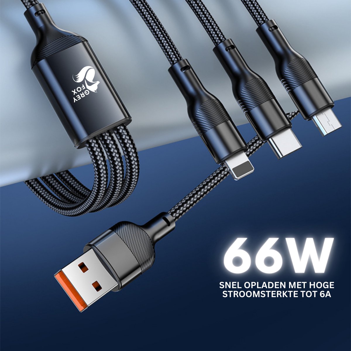 3-in-1 USB Oplaadkabel USB A naar C Micro en IP