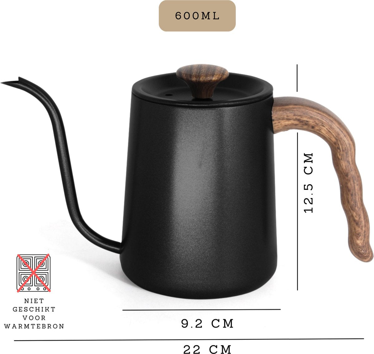 Slow Coffee Ketel 600ml Wood Zwart
