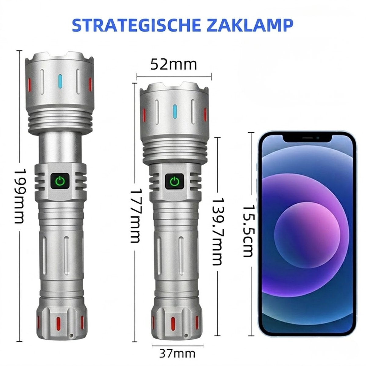 Zaklamp 5800Lumen 5000mAh Zilver