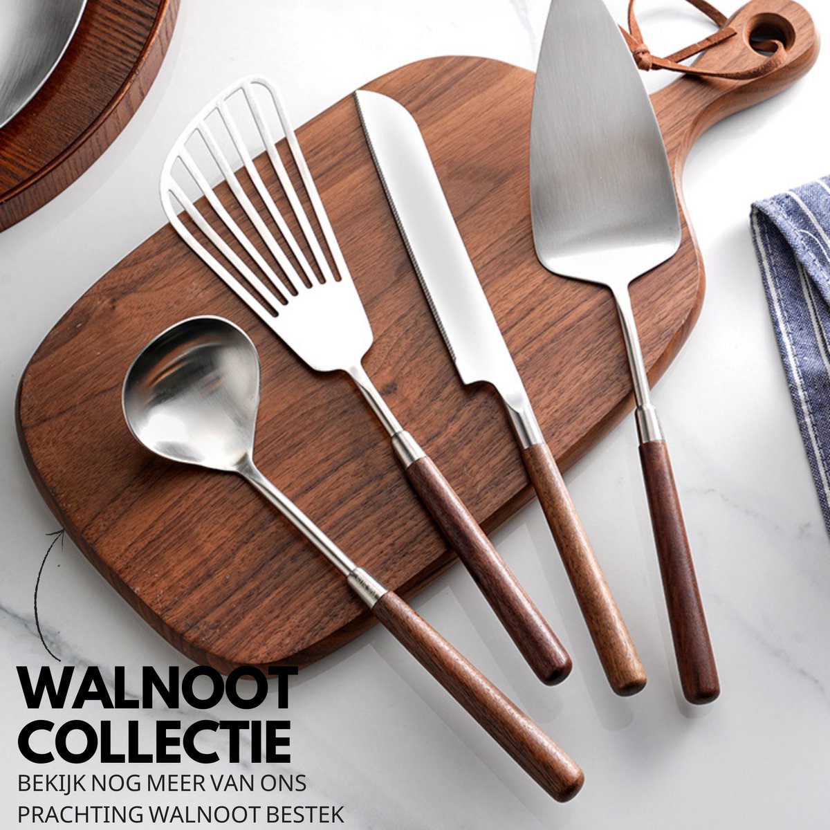 Taartmes en Taartschep Set Walnoot Hout