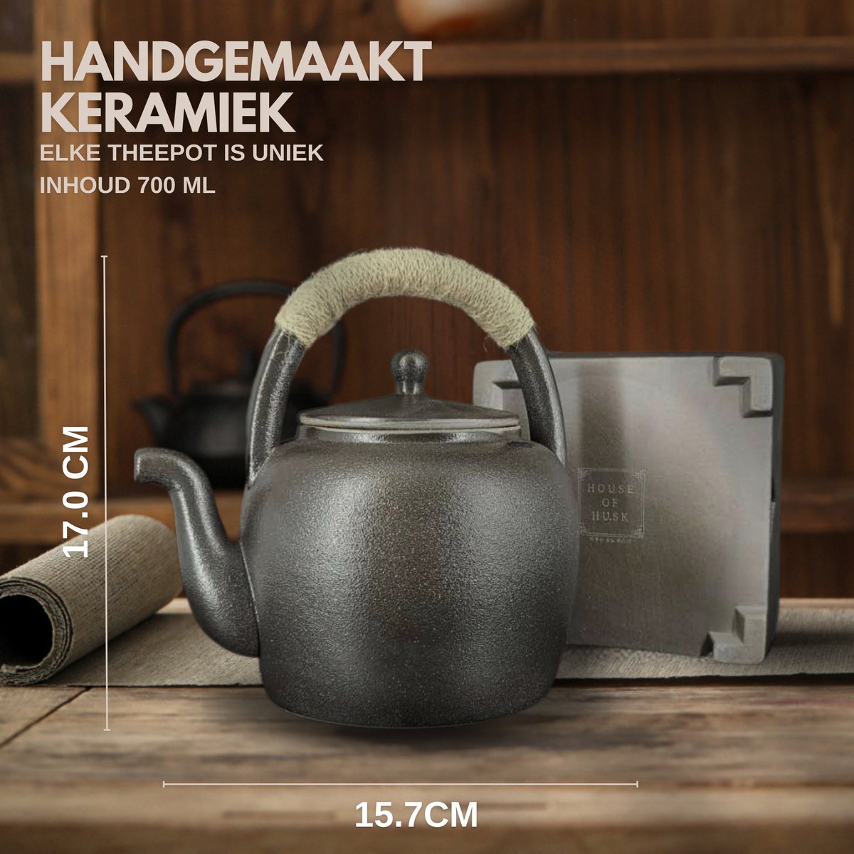 Keramieke Theepot met Theelicht Houder Zwart