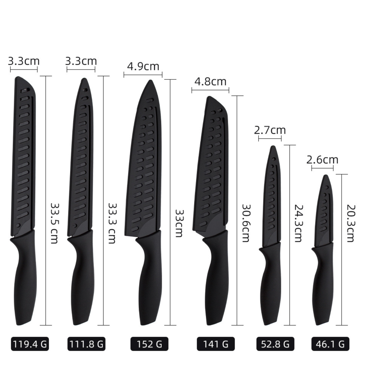 6 Delige Messenset Zwart