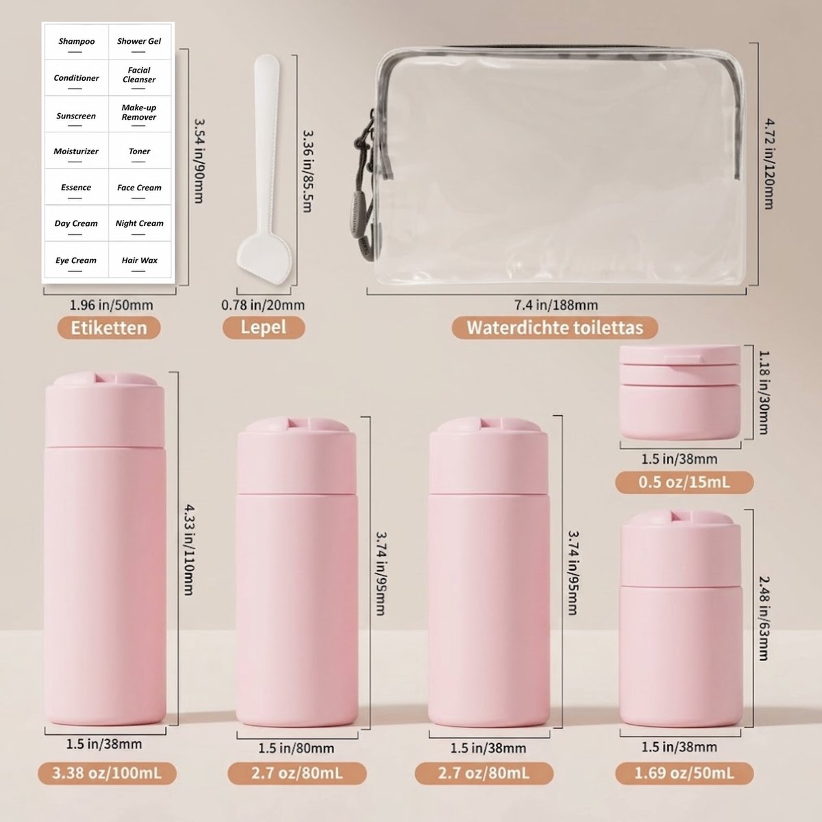 2 Sets Reisflesjes met Etui