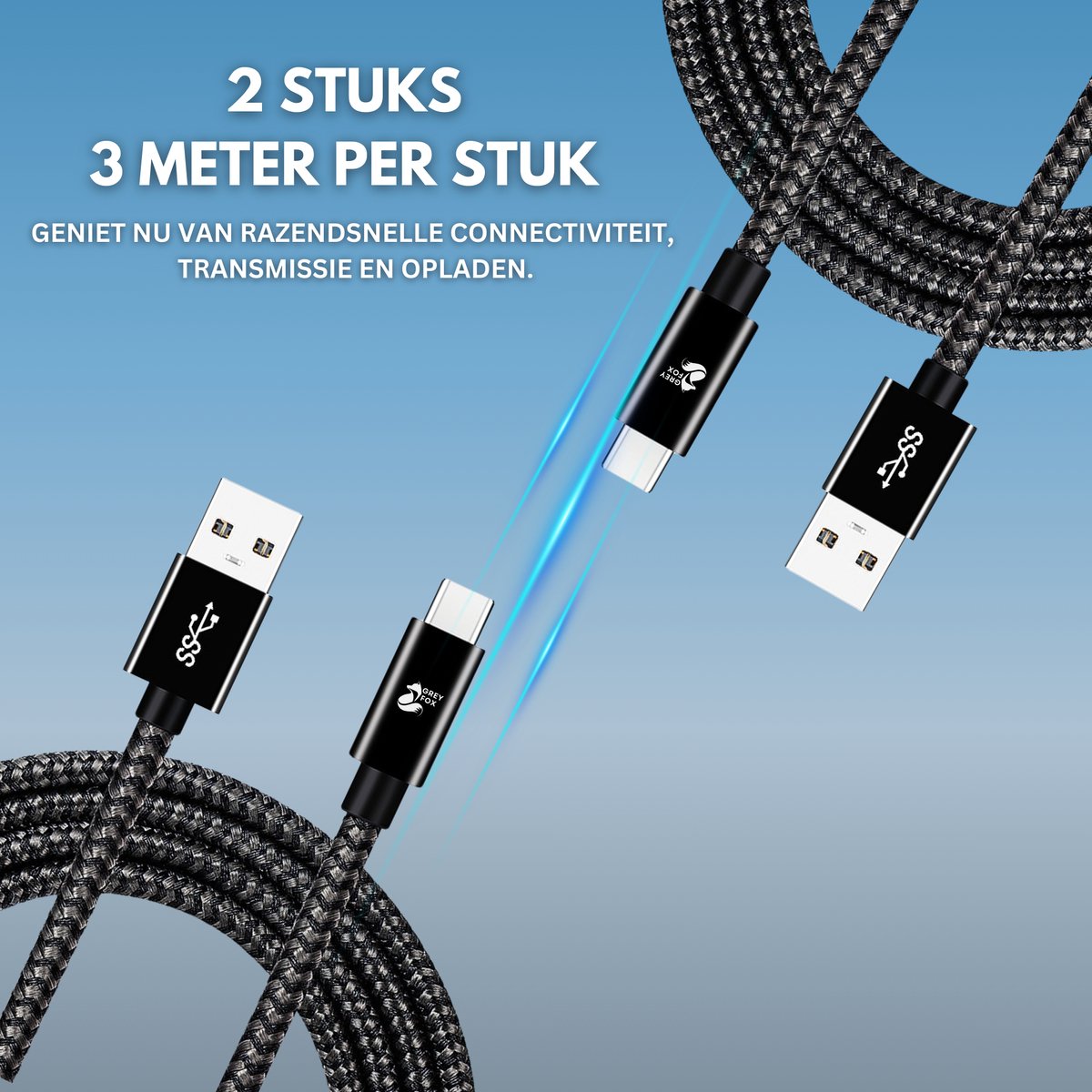 10Gbps USB-A naar USB-C Oplaadkabels 2 Stuks