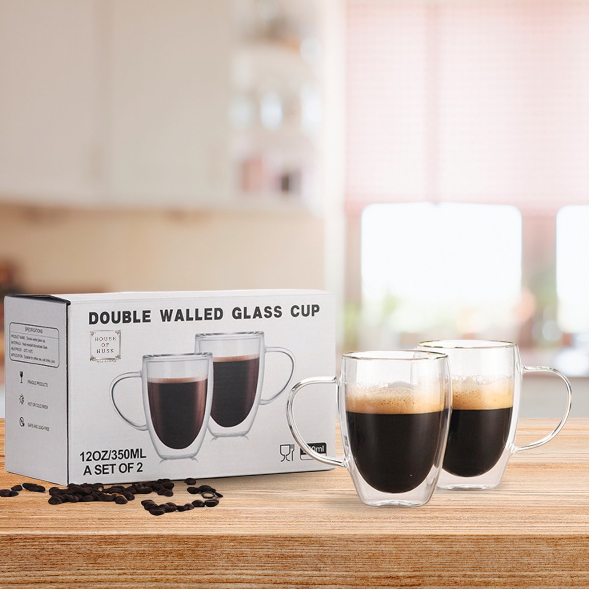 Dubbelwandige Glazen met Oor 350ml 2 Stuks