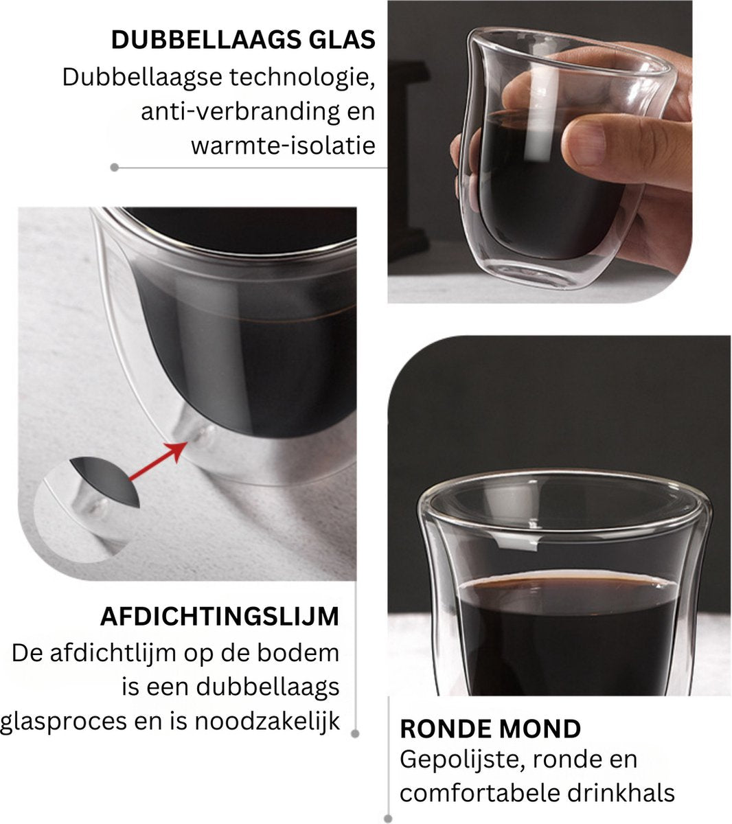 Dubbelwandige Koffie Glazen 150ml 4 Stuks