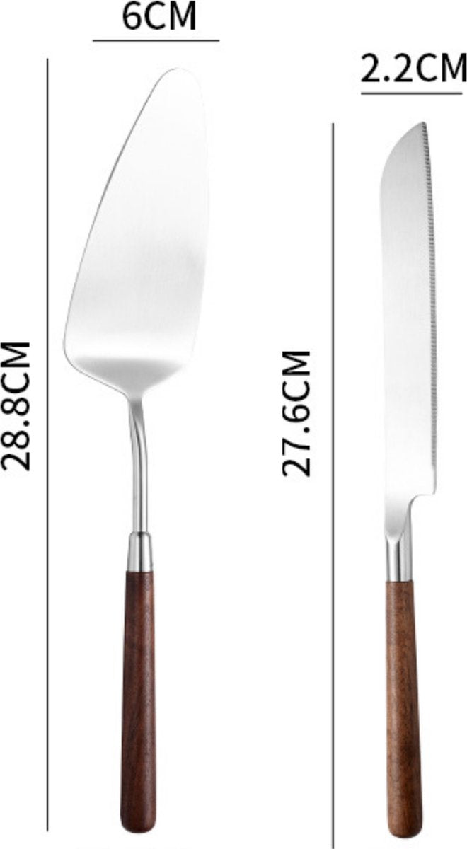 Taartmes en Taartschep Set Walnoot Hout