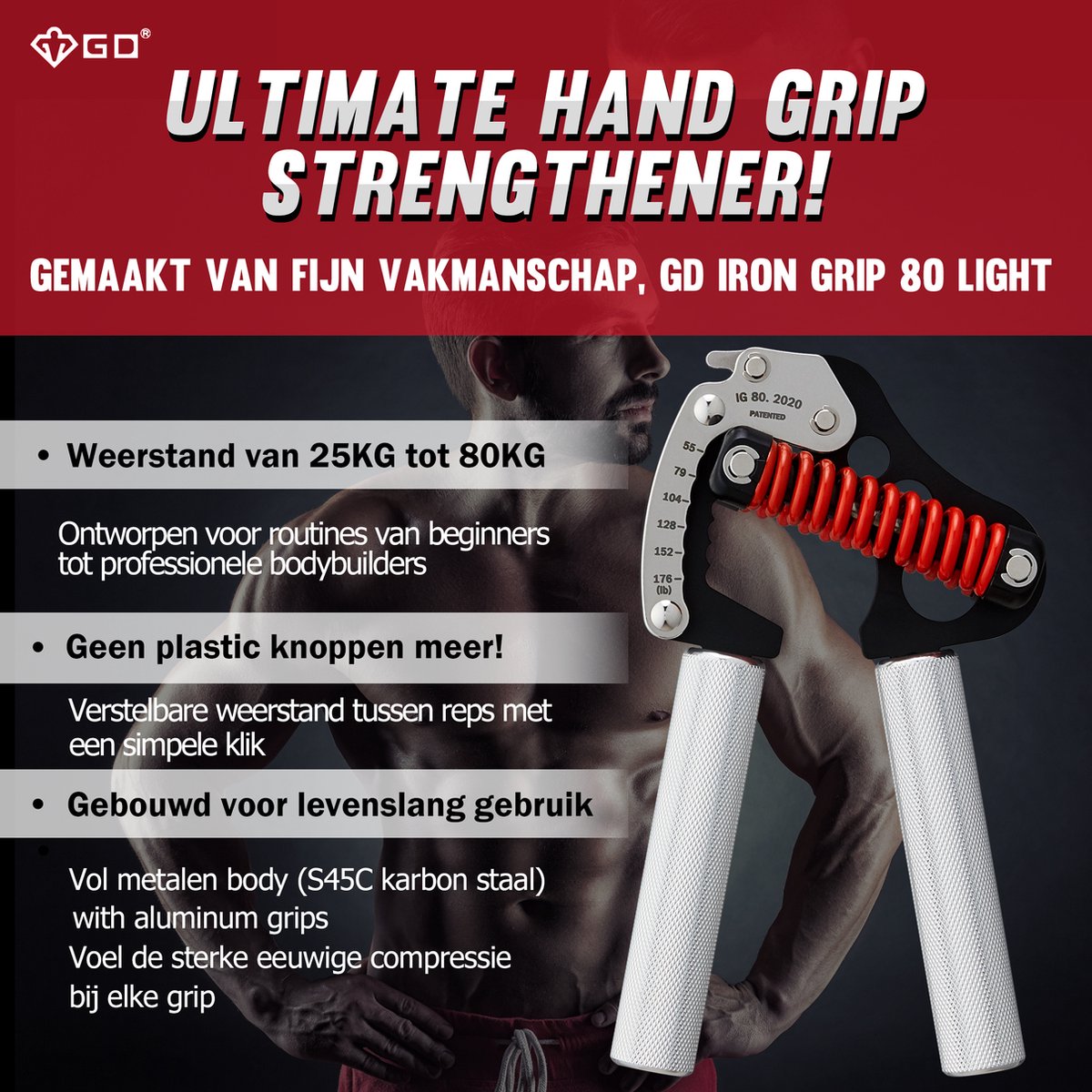 Iron Grip 80 Light Handtrainer 25KG tot 80KG Verstelbaar