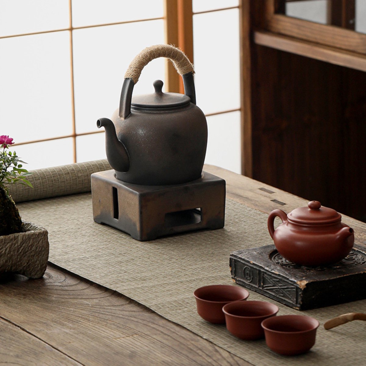 Keramieke Theepot met Theelicht Houder Bruin