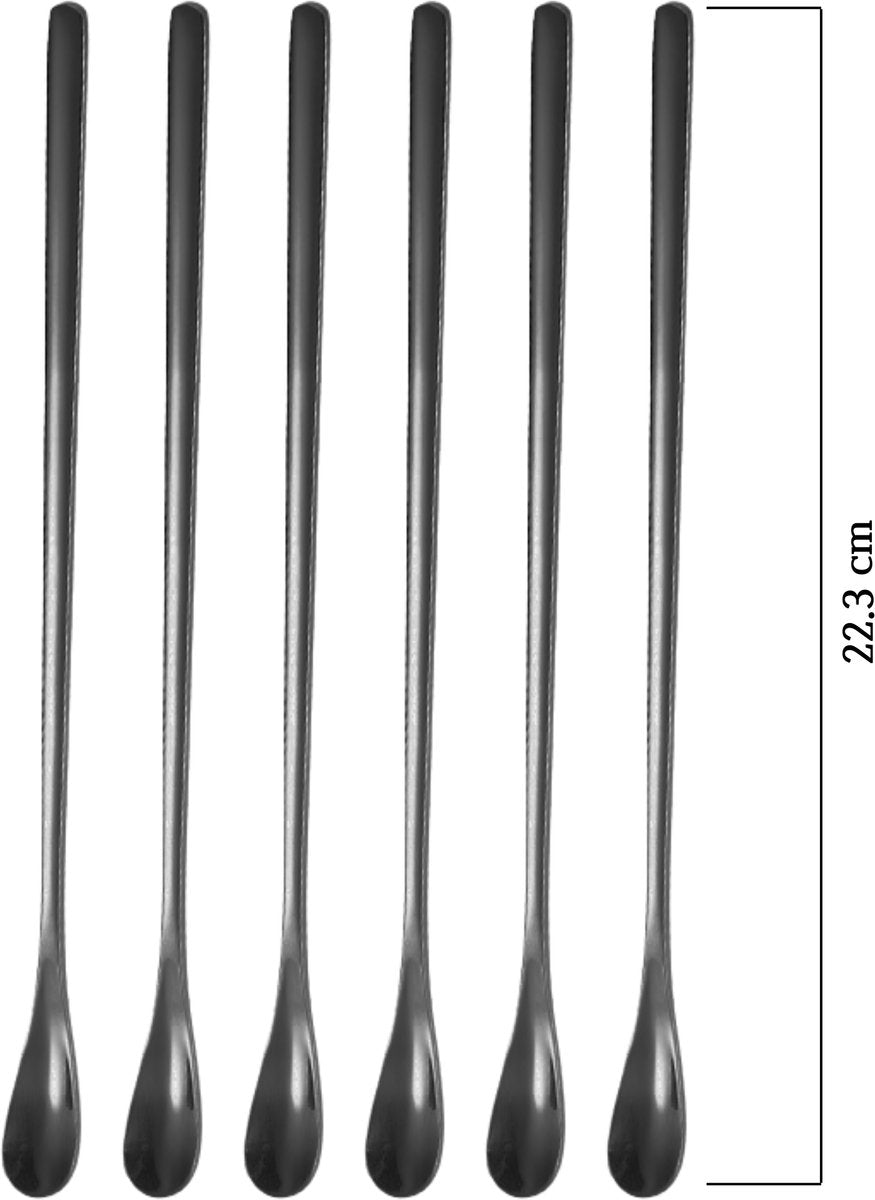 Dun Longdrinklepels 22cm Zwart 6 Stuks