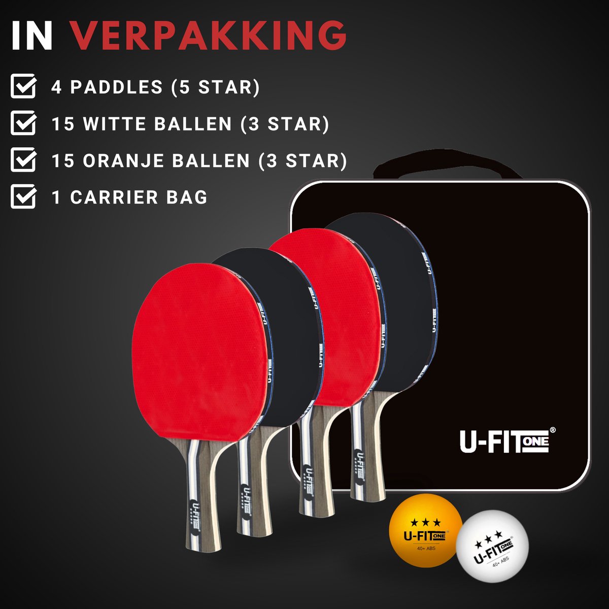 Premium Tafeltennis Set 4 Stuks 5 Star + 30ballen
