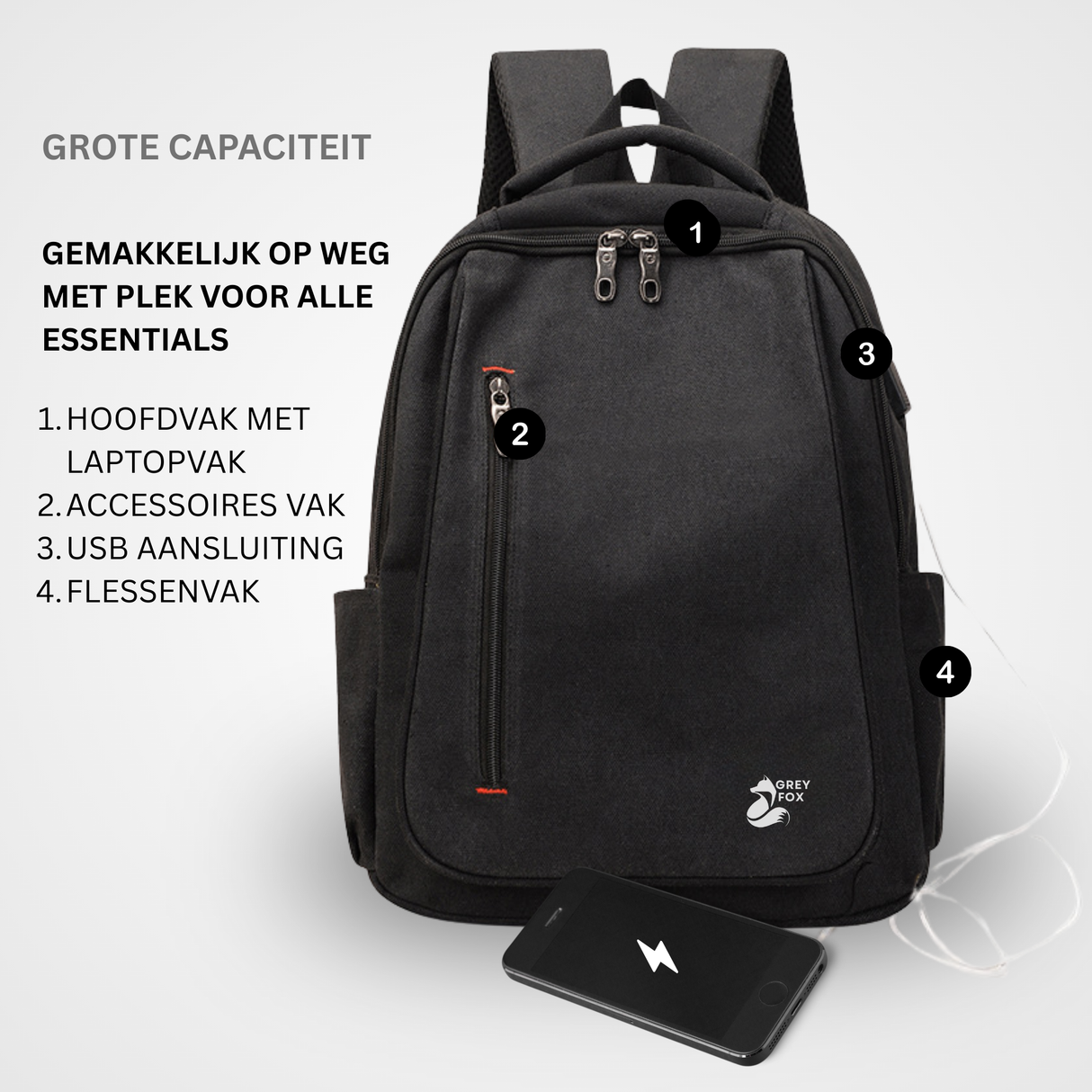 Canvas Laptop Rugzak 15.6inch 24L Zwart