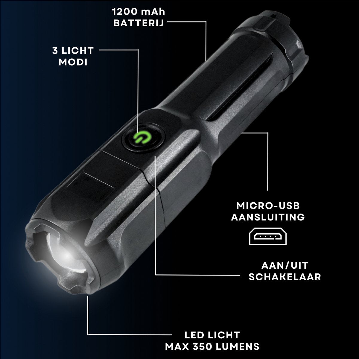 Zaklamp 8W 1200mAh 2 Stuks