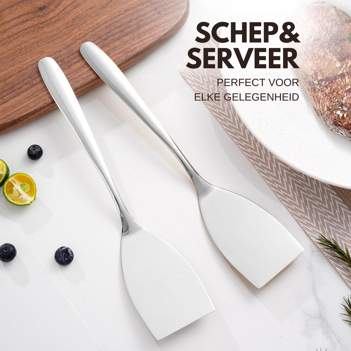 Platte Opscheplepel Spatel Set