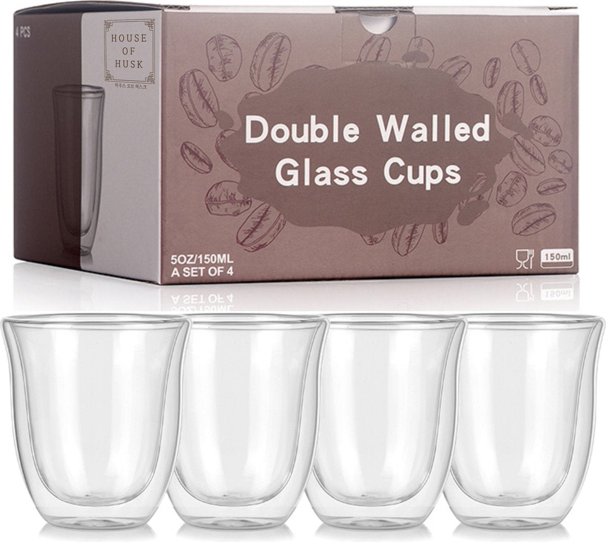 Dubbelwandige Koffie Glazen 150ml 4 Stuks