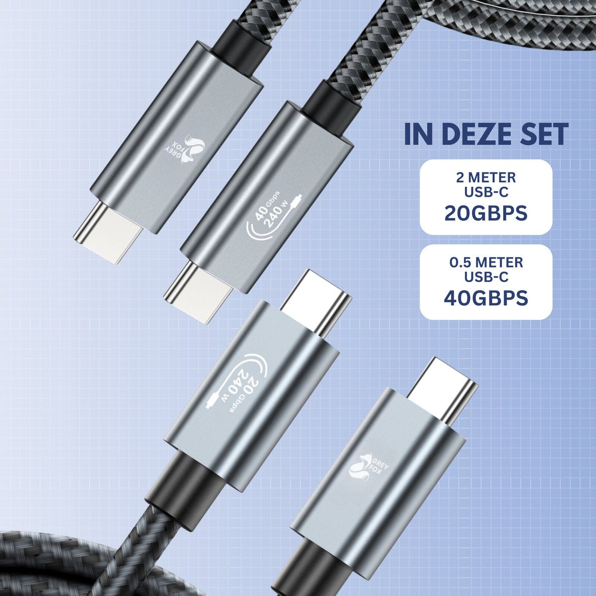 Power Charge USB-C Oplaadkabels 2 Stuks