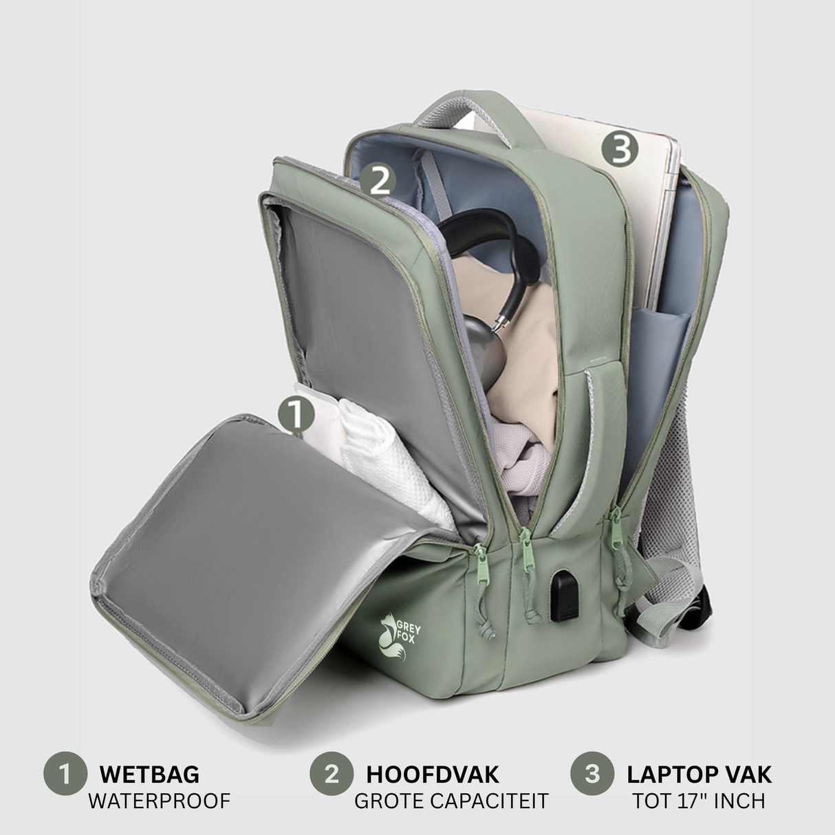 Laptop Rugzak USB 17inch 30L Groen