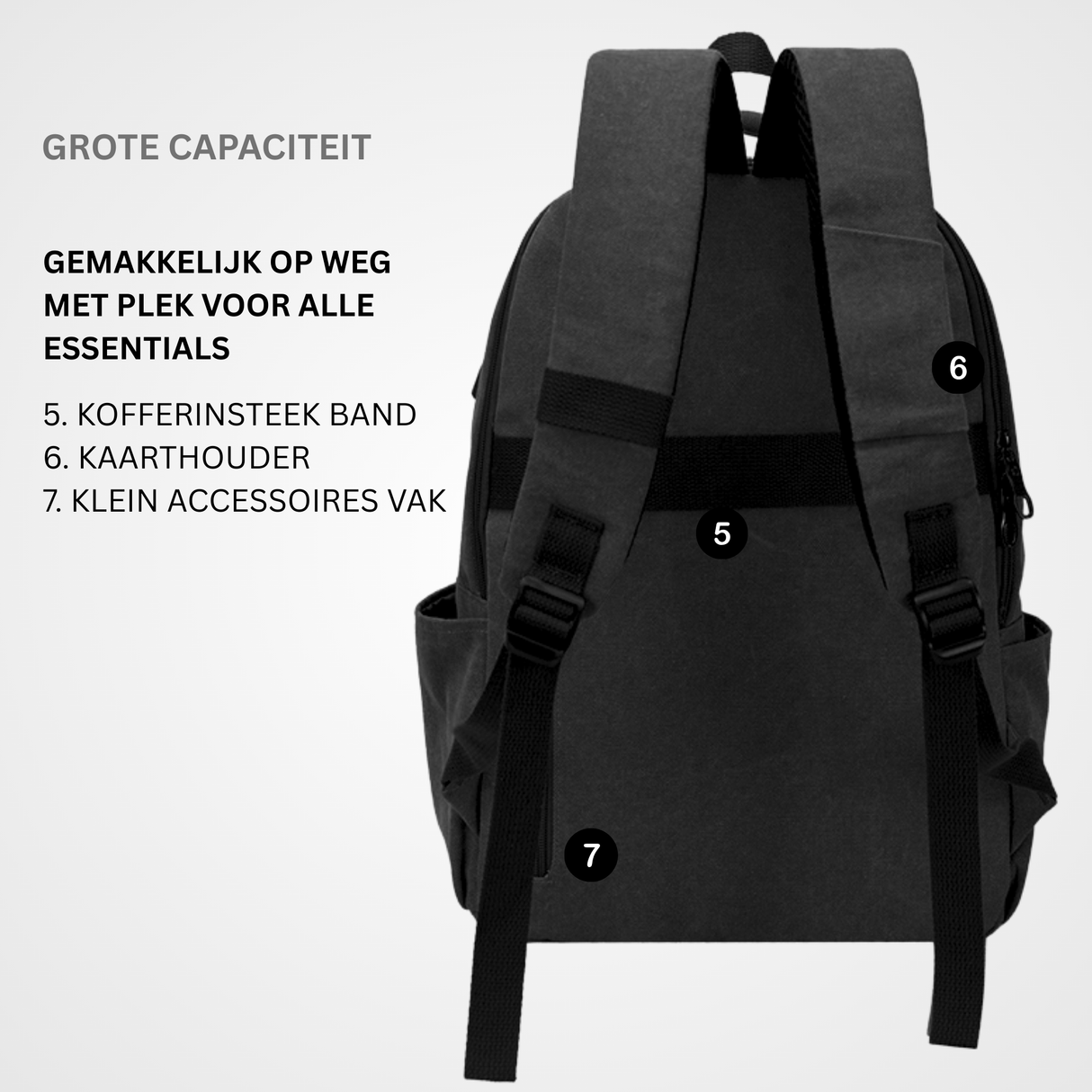 Canvas Laptop Rugzak 15.6inch 24L Zwart