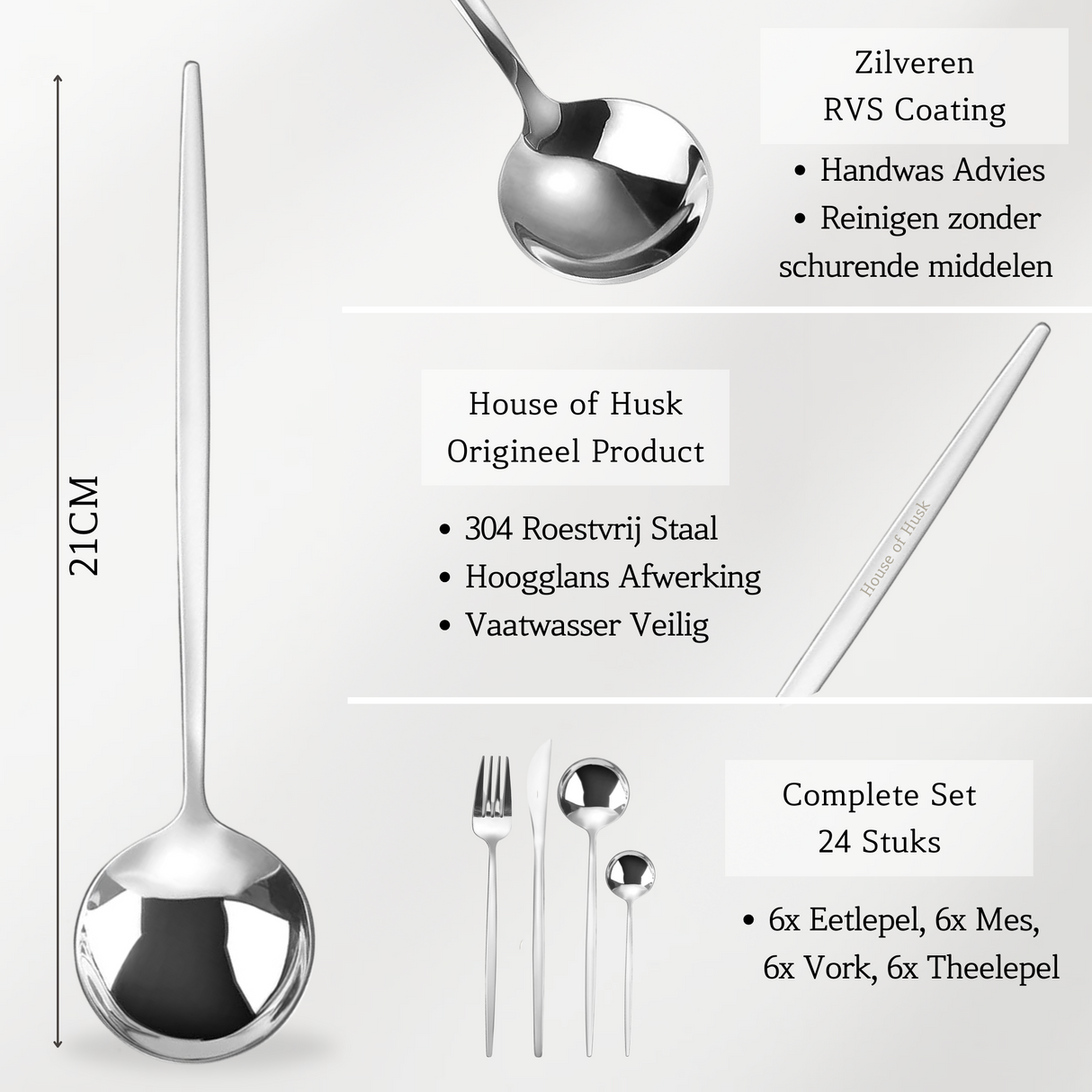 Bestek Hoogglans 6 Persoons Zilver