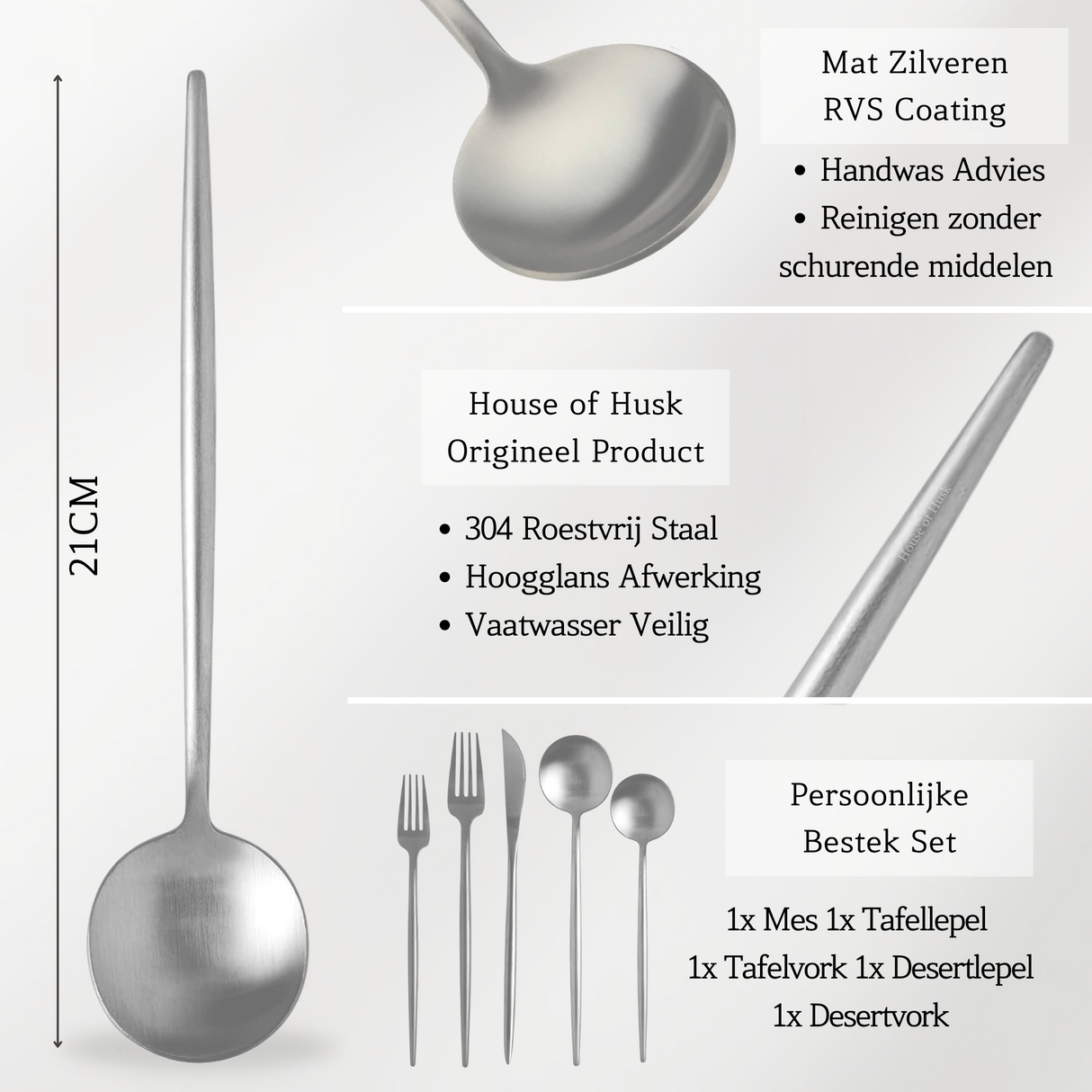 Bestek 5-delig 1 Persoons Set Mat Zilver