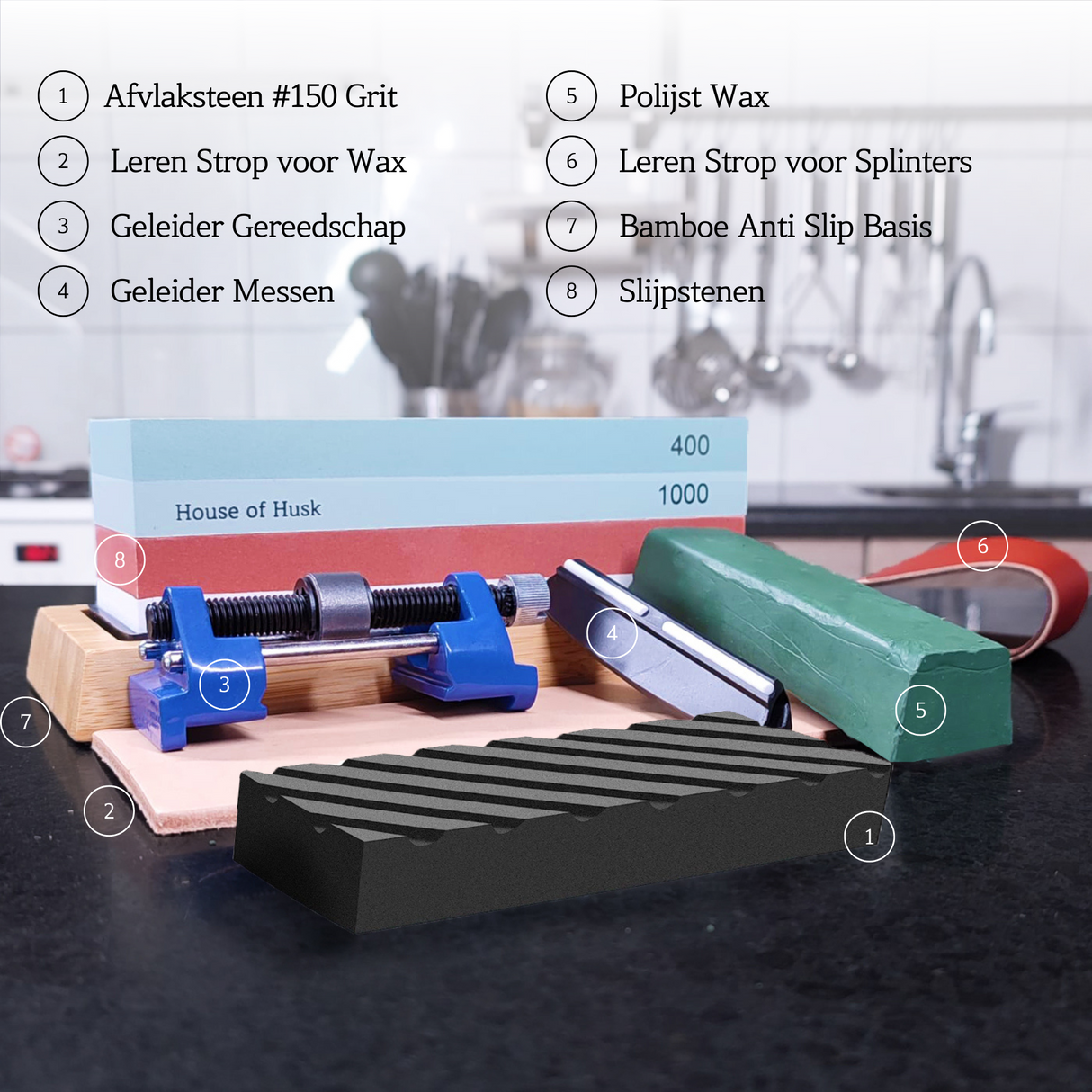 Dubbelzijdige Messen Slijpstenen Set met Vlaksteen