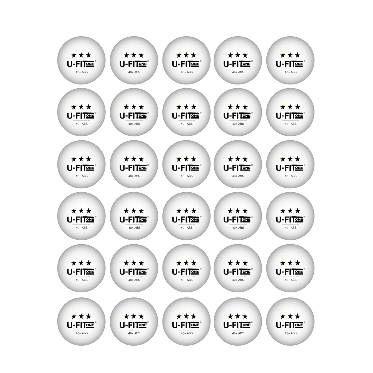 Pro 30ballen Tafeltennisballen 3 Star Wit