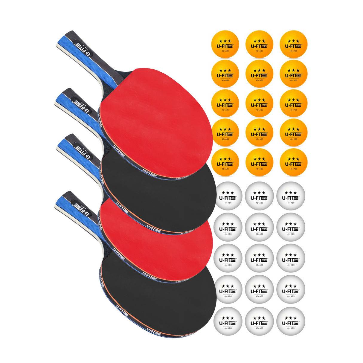 Premium Tafeltennis Set 4 Stuks 3 Star + 30ballen