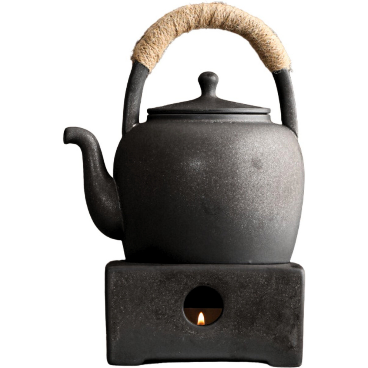 Keramieke Theepot met Theelicht Houder Zwart