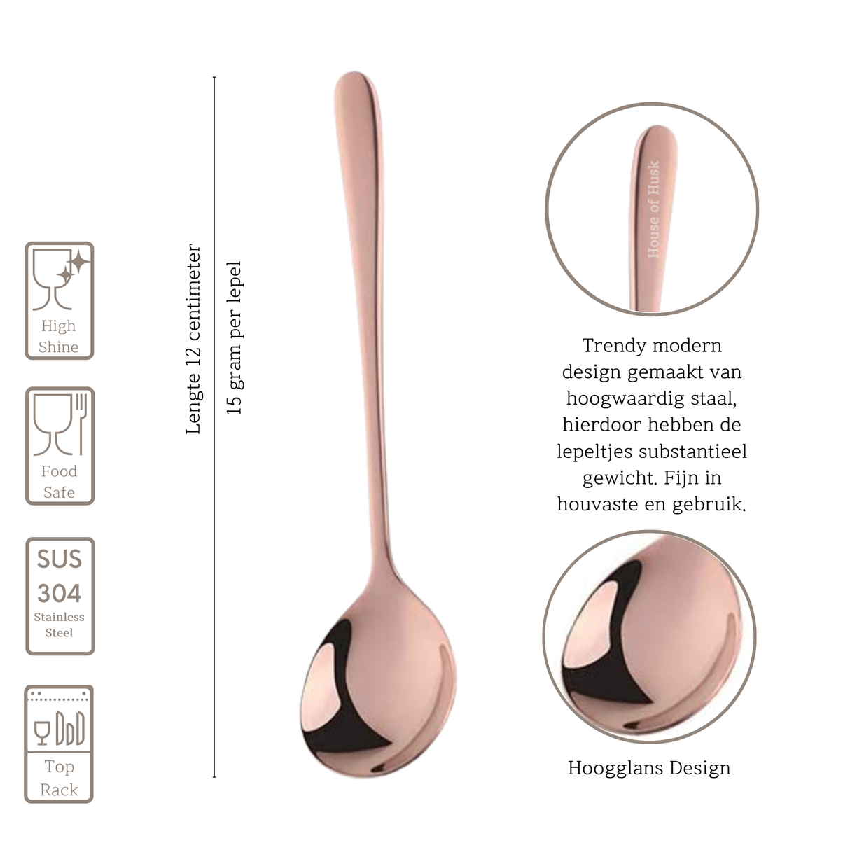 Koffielepels 12cm Rose Goud 12 Stuks