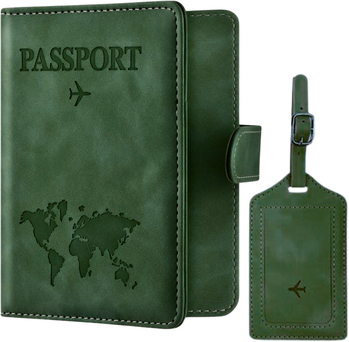 Paspoort Hoesje met Bagagelabel Donker Groen