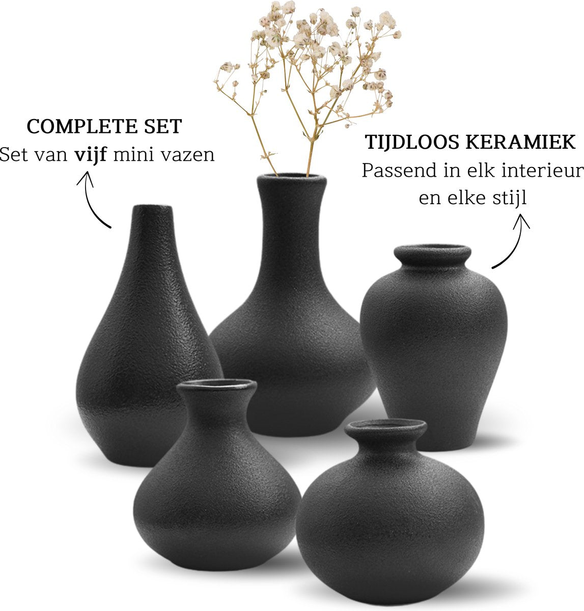Keramieke Vazen Set Klein 5 Stuks Zwart