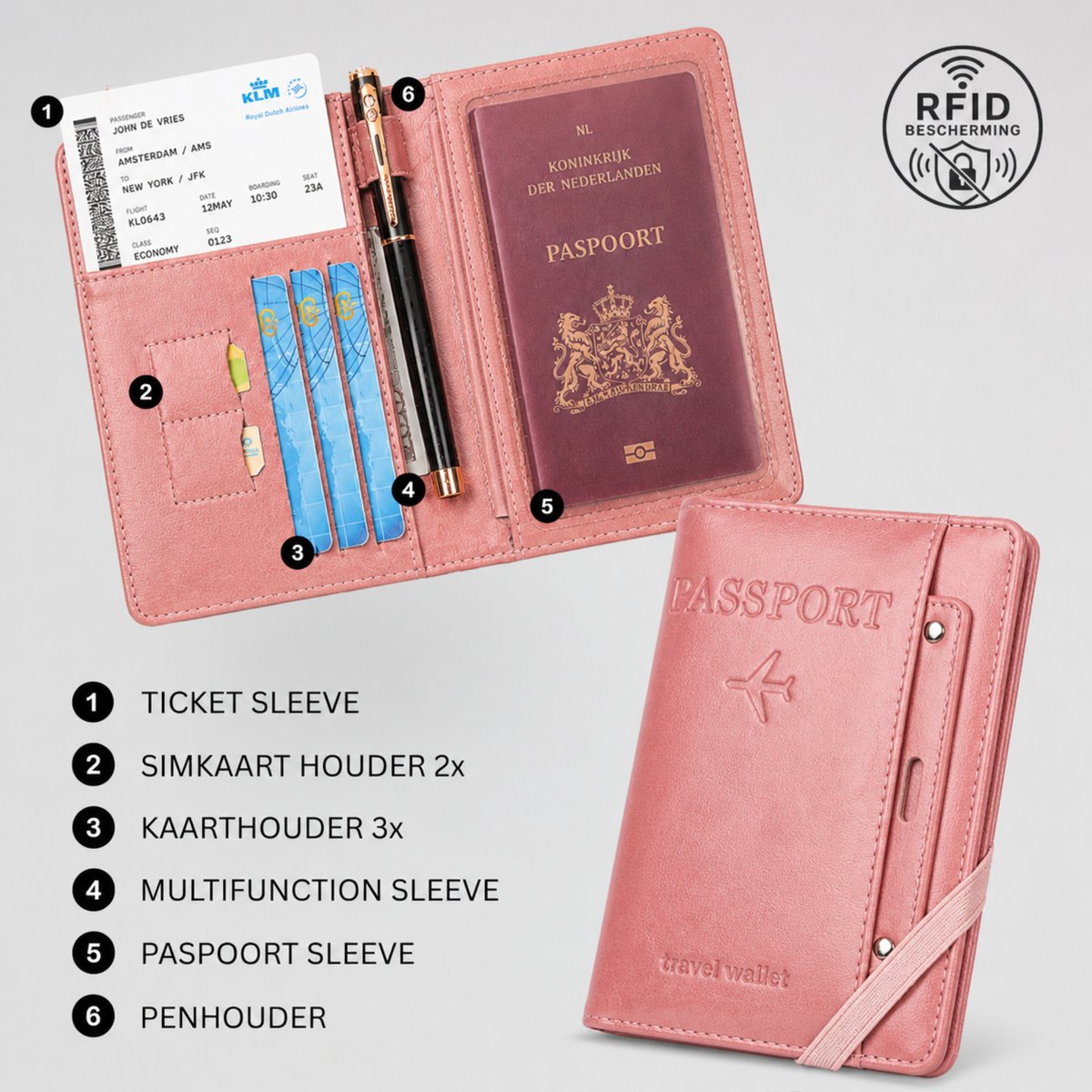 Paspoort Hoesje met Kaarthouder Roze