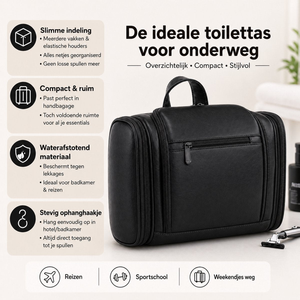 Kunstleren Toilettas Zwart