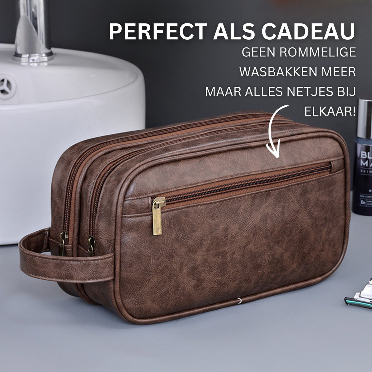 Kunstleren Toilettas Donker Bruin